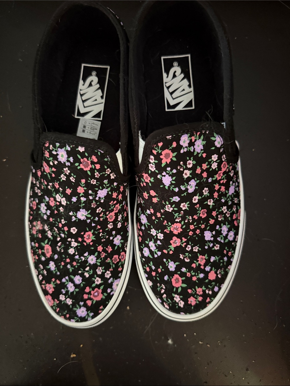 Vans Black Slip-On Sneakers with Pink & Lavender Floral Print